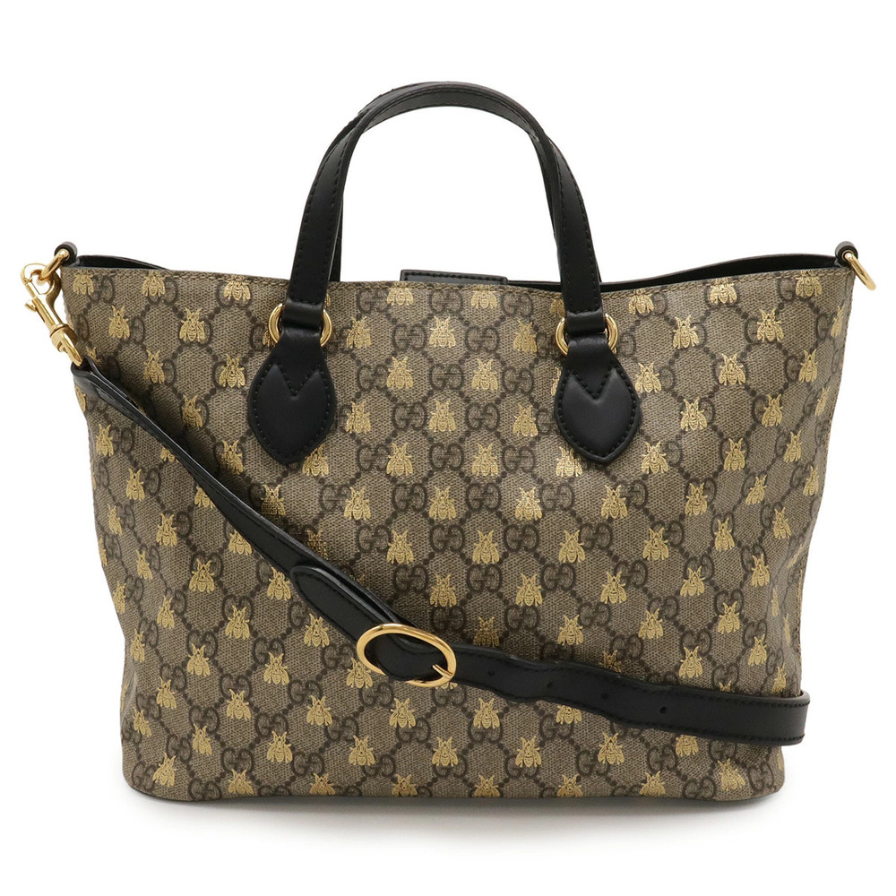 Gucci GG Supreme Handbag Tote Bag Shoulder Leather Beige Cream Brown